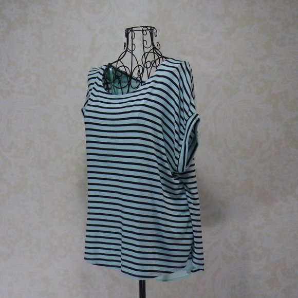 🎉APT. 9 Blue Black Stripes Short Sleeve Shirt Top - Picture 7 of 11